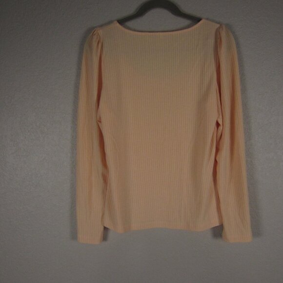 ANTHROPOLOGIE Top Women Size Large Peach Ribbed‎ Knit Puff Shoulder Long Sleeve - Picture 6 of 13